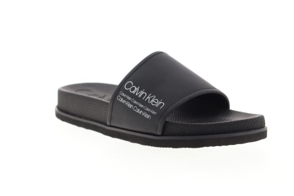 Calvin Klein Mackee Rubberized Smooth Indus Mens Black Slides Sandals Shoes For Cheap - Image 2
