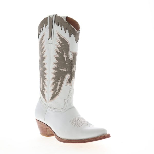 Frye Carrie Firebird Mid 79126 Womens White Leather Cowboy Western Boots Cheap - Image 2