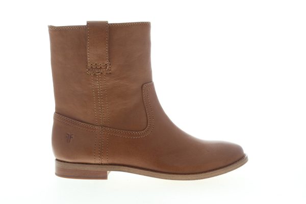 Frye Anna Short 79261 Womens Brown Leather Slip On Dress Boots Cheap