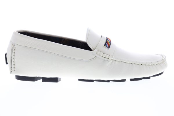 Robert Graham Hart II RGS5100II Mens White Leather Slip On Casual Loafers Shoes on Sale