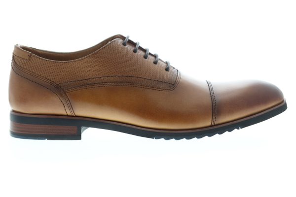Steve Madden Lourdes Mens Brown Leather Lace Up Cap Toe Oxfords Shoes Discount