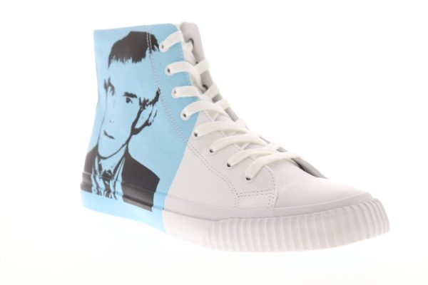 Calvin Klein Iconic Warhol Print 3 Mens White Canvas Designer Sneakers Shoes For Sale - Image 2