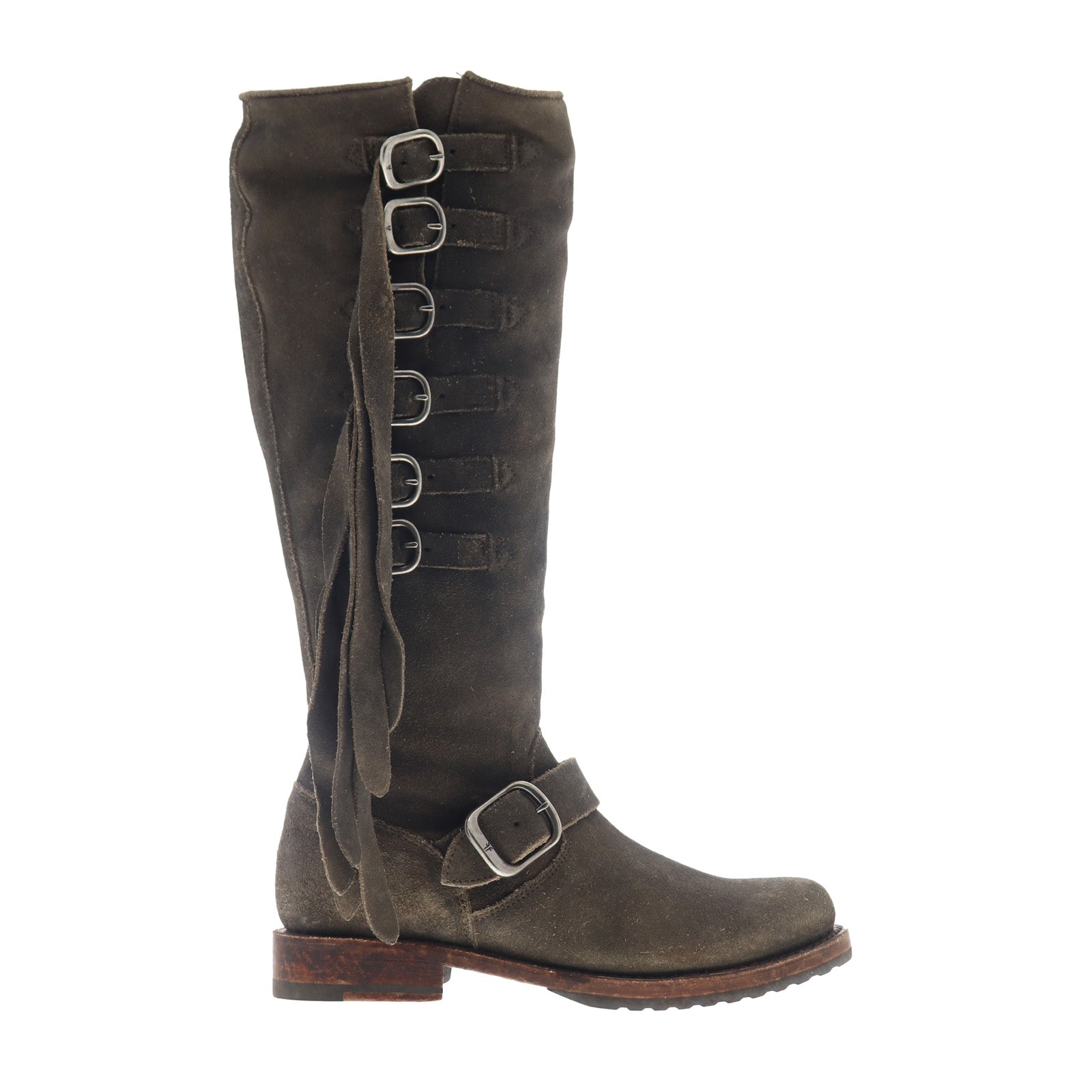 Frye Veronica Strap Tall 70592 Womens Gray Suede Zipper Casual Dress Boots Online Hot Sale