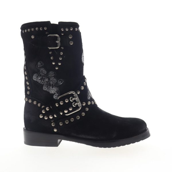 Frye Nat Flower Engineer 75700 Womens Black Leather Adjustable Strap Boots Supply