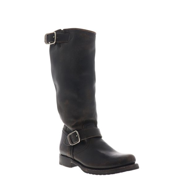 Frye Veronica Slouch 70550 Womens Black Leather Hook & Loop Engineer Boots Fashion - Image 2