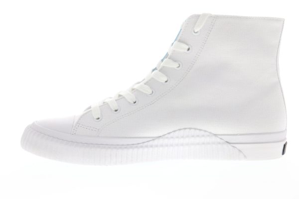 Calvin Klein Iconic Warhol Print 3 Mens White Canvas Designer Sneakers Shoes For Sale - Image 5