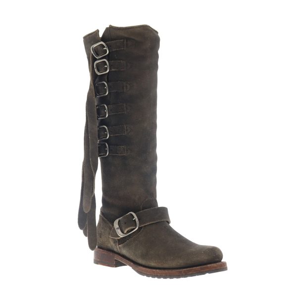 Frye Veronica Strap Tall 70592 Womens Gray Suede Zipper Casual Dress Boots Online Hot Sale - Image 2