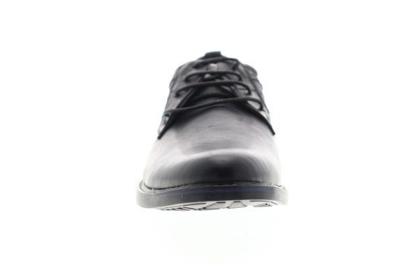 Steve Madden Ossum Mens Black Leather Lace Up Plain Toe Oxfords Shoes Online - Image 3