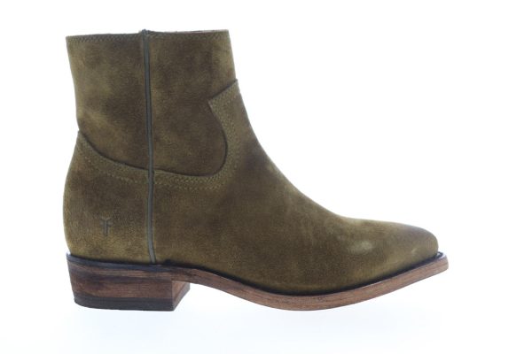 Frye Billy Inside Zip Bootie 70806 Womens Green Suede Zipper Booties Boots Online Hot Sale