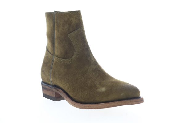 Frye Billy Inside Zip Bootie 70806 Womens Green Suede Zipper Booties Boots Online Hot Sale - Image 2