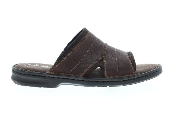 Clarks Malone Easy 26139869 Mens Brown Leather Slip On Slides Sandals Shoes Online now