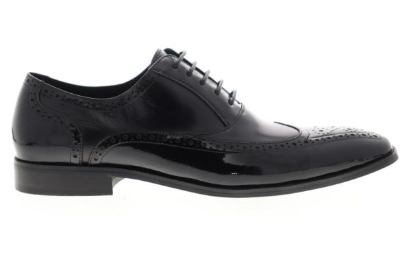 Carrucci Calt Shin KS142-02PC Mens Black Patent Leather Wingtip Oxfords Shoes Supply