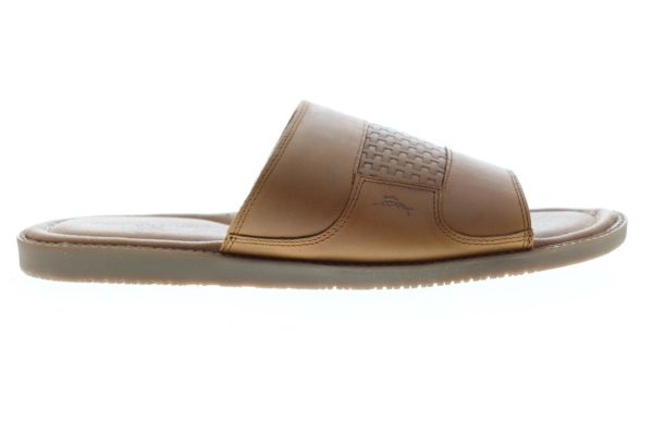 Tommy Bahama Gennadi Palms TB8M00093 Mens Brown Leather Slides Sandals Shoes Sale