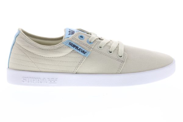 Supra Stacks II 08184-088-M Mens Beige Tan Canvas Low Top Skate Sneakers Shoes Cheap