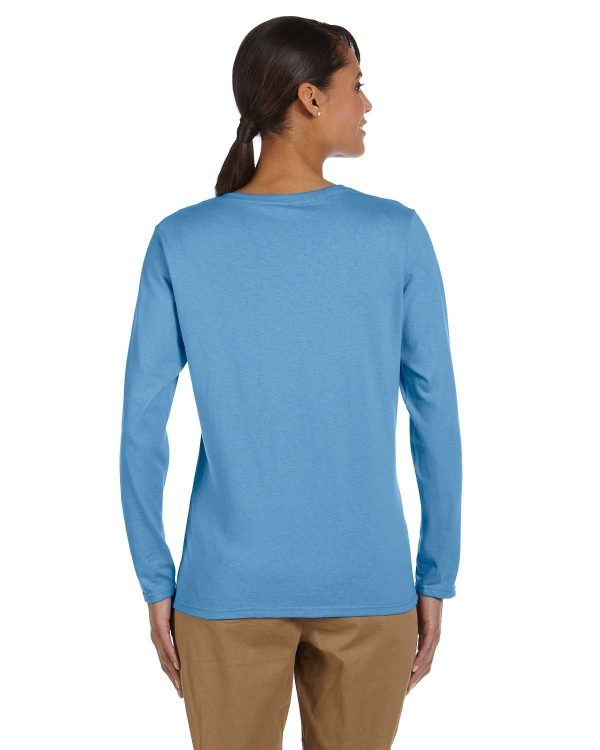 Gildan Ladies Long Sleeve 100% Cotton T-Shirt | Carolina Blue For Cheap - Image 2