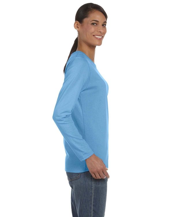 Gildan Ladies Long Sleeve 100% Cotton T-Shirt | Carolina Blue For Cheap - Image 3