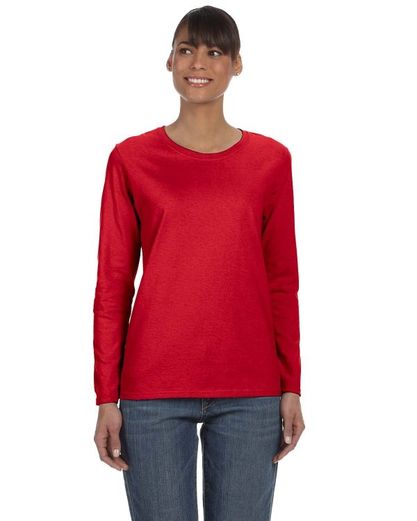 Gildan Ladies Long Sleeve 100% Cotton T-Shirt | Red Cheap
