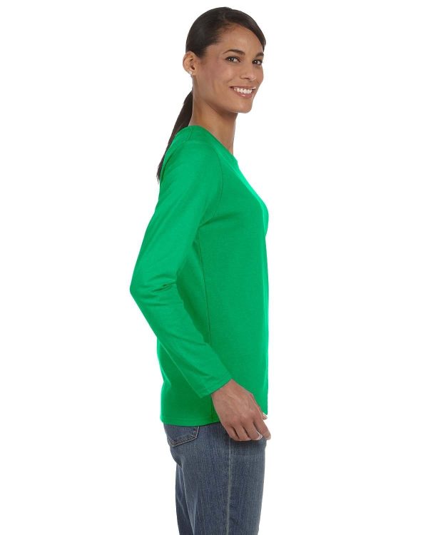 Gildan Ladies Long Sleeve 100% Cotton T-Shirt | Irish Green For Sale - Image 3