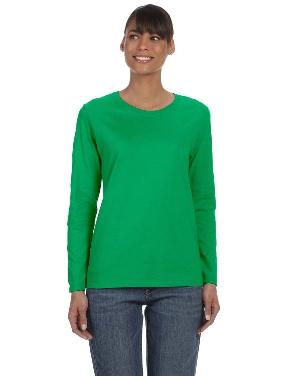 Gildan Ladies Long Sleeve 100% Cotton T-Shirt | Irish Green For Sale