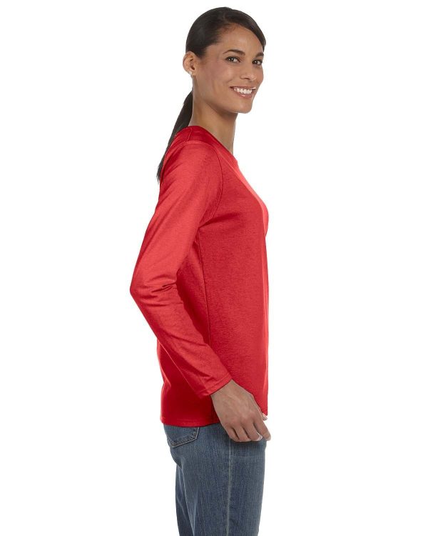 Gildan Ladies Long Sleeve 100% Cotton T-Shirt | Red Cheap - Image 3