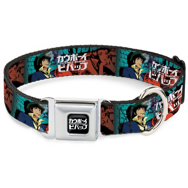 COWBOY BEBOP Title Logo Full Color Black White Seatbelt Buckle Collar - COWBOY BEBOP Spike and Faye Brick Pose and Title Logo Blues Reds Online Hot Sale