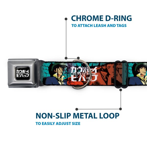 COWBOY BEBOP Title Logo Full Color Black White Seatbelt Buckle Collar - COWBOY BEBOP Spike and Faye Brick Pose and Title Logo Blues Reds Online Hot Sale - Image 5