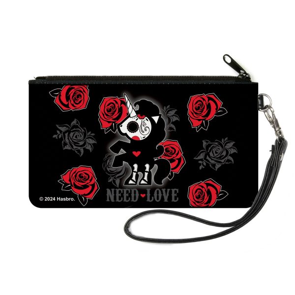 Canvas Zipper Wallet - SMALL - Skelanimals Bonita the Unicorn NEED LOVE Pose Black Gray Red White Online now
