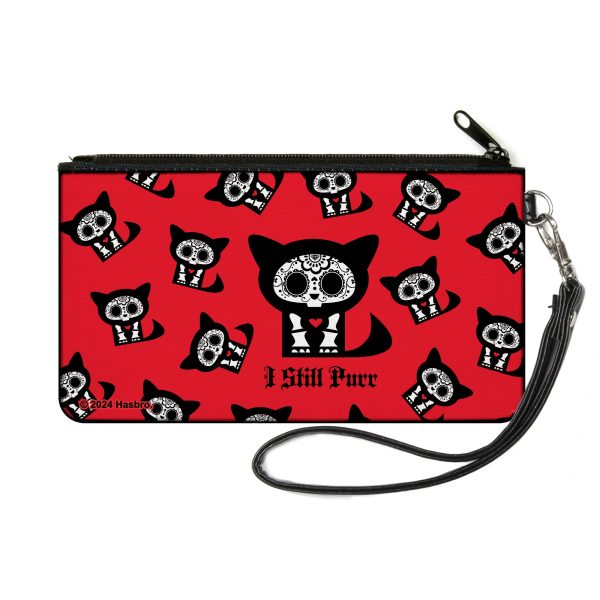 Canvas Zipper Wallet - SMALL - Skelanimals Kit the Cat I STILL PURR Pose Red Black White For Sale