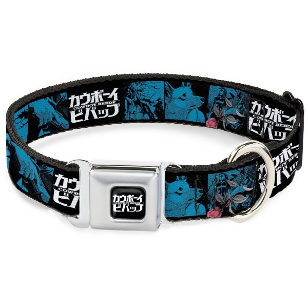 COWBOY BEBOP Title Logo Full Color Black White Seatbelt Buckle Collar - COWBOY BEBOP Title Logo and Character Blocks Black Blues Sale