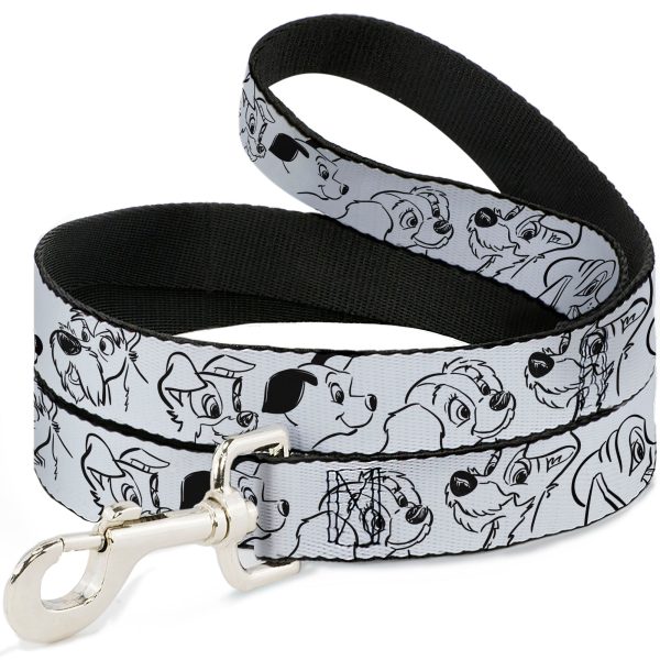 Dog Leash - Disney Dogs Face Outlines White Black For Sale