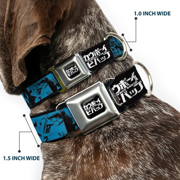COWBOY BEBOP Title Logo Full Color Black White Seatbelt Buckle Collar - COWBOY BEBOP Title Logo and Character Blocks Black Blues Sale - Image 2