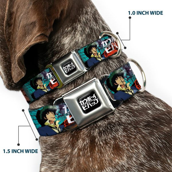 COWBOY BEBOP Title Logo Full Color Black White Seatbelt Buckle Collar - COWBOY BEBOP Spike and Faye Brick Pose and Title Logo Blues Reds Online Hot Sale - Image 2