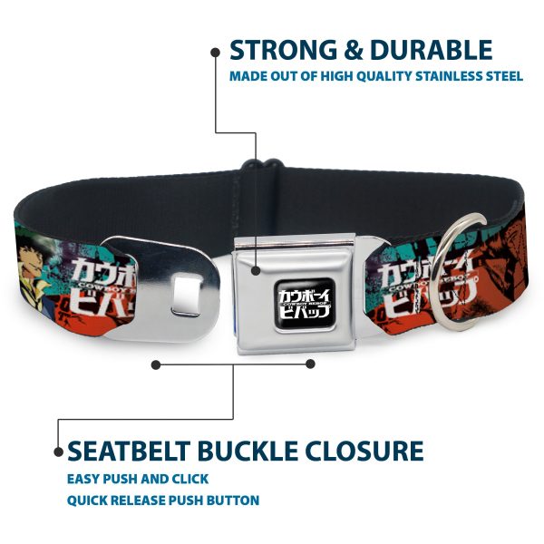COWBOY BEBOP Title Logo Full Color Black White Seatbelt Buckle Collar - COWBOY BEBOP Spike and Faye Brick Pose and Title Logo Blues Reds Online Hot Sale - Image 4