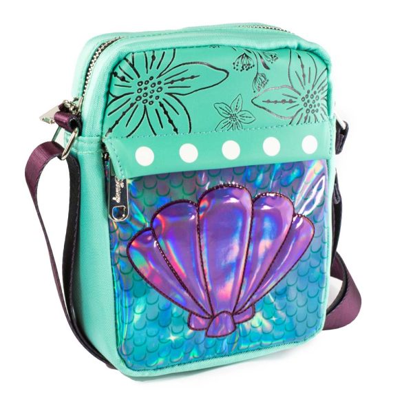 Women s Crossbody Wallet - The Little Mermaid Iridescent Shell Floral Embossing Aqua Blues Purples Fashion - Image 2