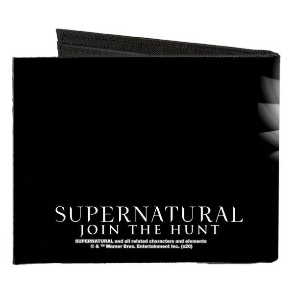 Canvas Bi-Fold Wallet - SUPERNATURAL Castiel Angel Wings Pose + Logo Black White Fashion - Image 2
