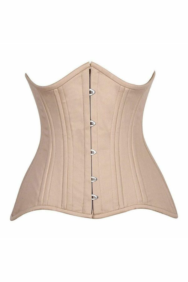 Top Drawer CURVY Nude Cotton Double Steel Boned Underbust Waist Cincher Corset Hot on Sale
